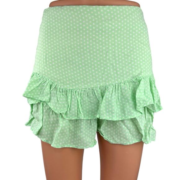 Zara Dresses & Skirts - Zara Women Green Polka Dot Ruffle Hem Zipper Casual A-line Mini Skirt Skort Sz S
